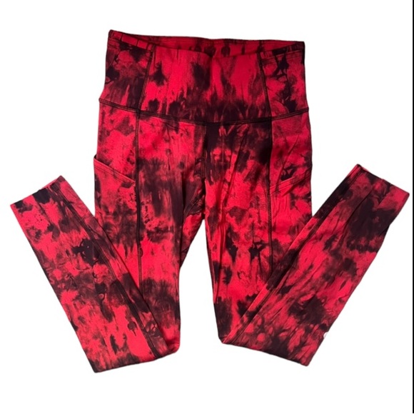 ❤️ Lululemon Fast & Free 25” Leggings Game Day Red Tie Dye Size 2 NWT - Picture 3 of 5